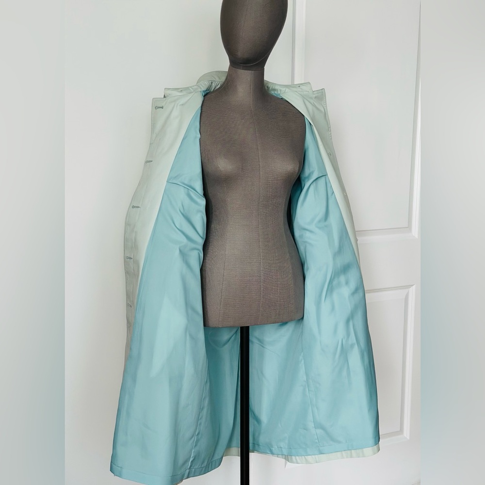 London Fog Belted Trench Coat Mint Sage Rain Coat Classic Vintage - Picture 15 of 17